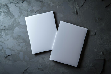 Creative layout of two blank A4 sheets on a textured surface
