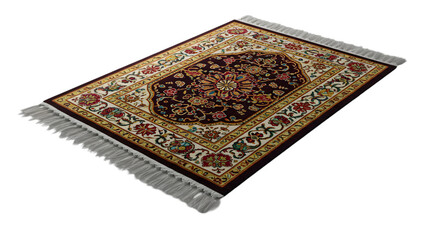 Rectangular Area Rug: Maroon and Beige Floral Pattern with Fringe