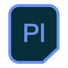 Blue rounded square with the letters pi in blue and a folded corner on a white background design view