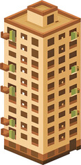 Isometric Desert Apartment Building with Cactus Balconies