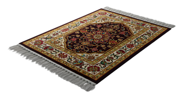Rectangular Area Rug: Maroon and Beige Floral Pattern with Fringe