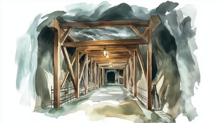 Wieliczka Salt Mine. Wieliczka Salt Mine hand drawn watercolor illustration