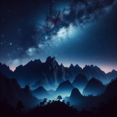 Nighttime Landscape with Cosmic View