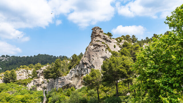 Fototapeta Landscape from Les Baux de Provence, in Bouches du Rhône, France