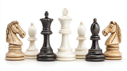 An arrangement of chess pieces shows strategy and lectual challenge
