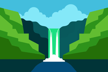 Green Cliff Waterfall Cartoon Animation Background Vector illustration