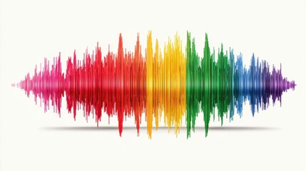 An abstract representation of colorful sound waves against white backdrop