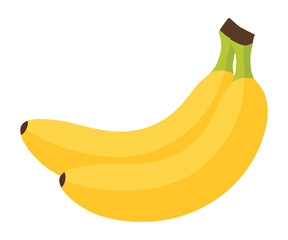 Two ripe yellow bananas, a healthy and sweet fruit, perfect for snacks, smoothies, and cooking, depicted on a white background