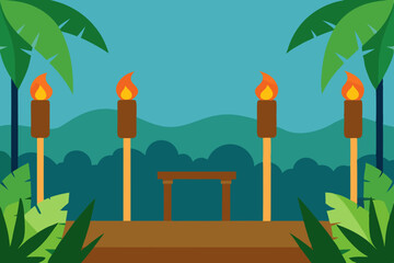 Jungle Terrace Cartoon Animation Background Vector illustration