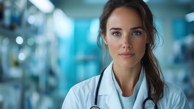 A confident healthcare professional stands in a clinical setting, wearing a lab coat and stethoscope, embodying the dedication and professionalism vital to modern medical care.