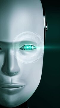 Futuristic robot artificial intelligence huminoid AI programming coding technology development and machine learning concept. Robotic bionic science research for future of human life. 3D rendering.