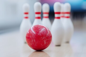 Dynamic Close-Up Shot of Bowling Ball Striking Pins in Action
