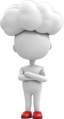 A three-dimensional figure with arms crossed.