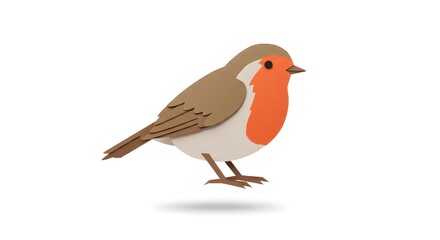 Charming Paper Craft European Robin Bird Illustration, Detailed Cutout Design,  Brown and Orange Tones,  Simple Background,  Nature Theme