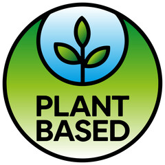 Plant Based text logo with a small plant icon, green Plant Based icon, Plant Based badge with small plant
