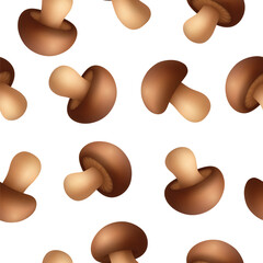 Vector Seamless Mushroom Pattern with Brown Champignon on White Background. Realistic Mushroom Texture for Food Packaging, Culinary Design, Fabric Print, Restaurant Branding, Kitchen Decor