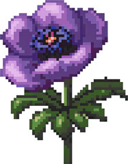 Pixelated illustration of a purple flower.