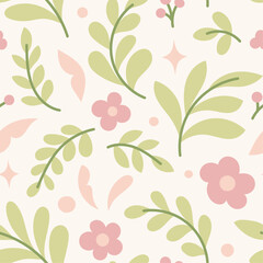 Delicate vector seamless floral pattern. Cute background with botanical elements.