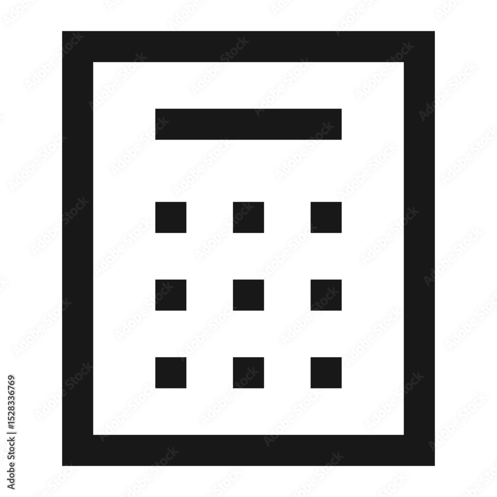 Poster black bordered square containing a horizontal line and a grid of nine smaller squares inside it