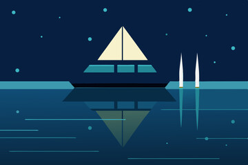 Yacht in Rain Cartoon Animation Background Vector illustration