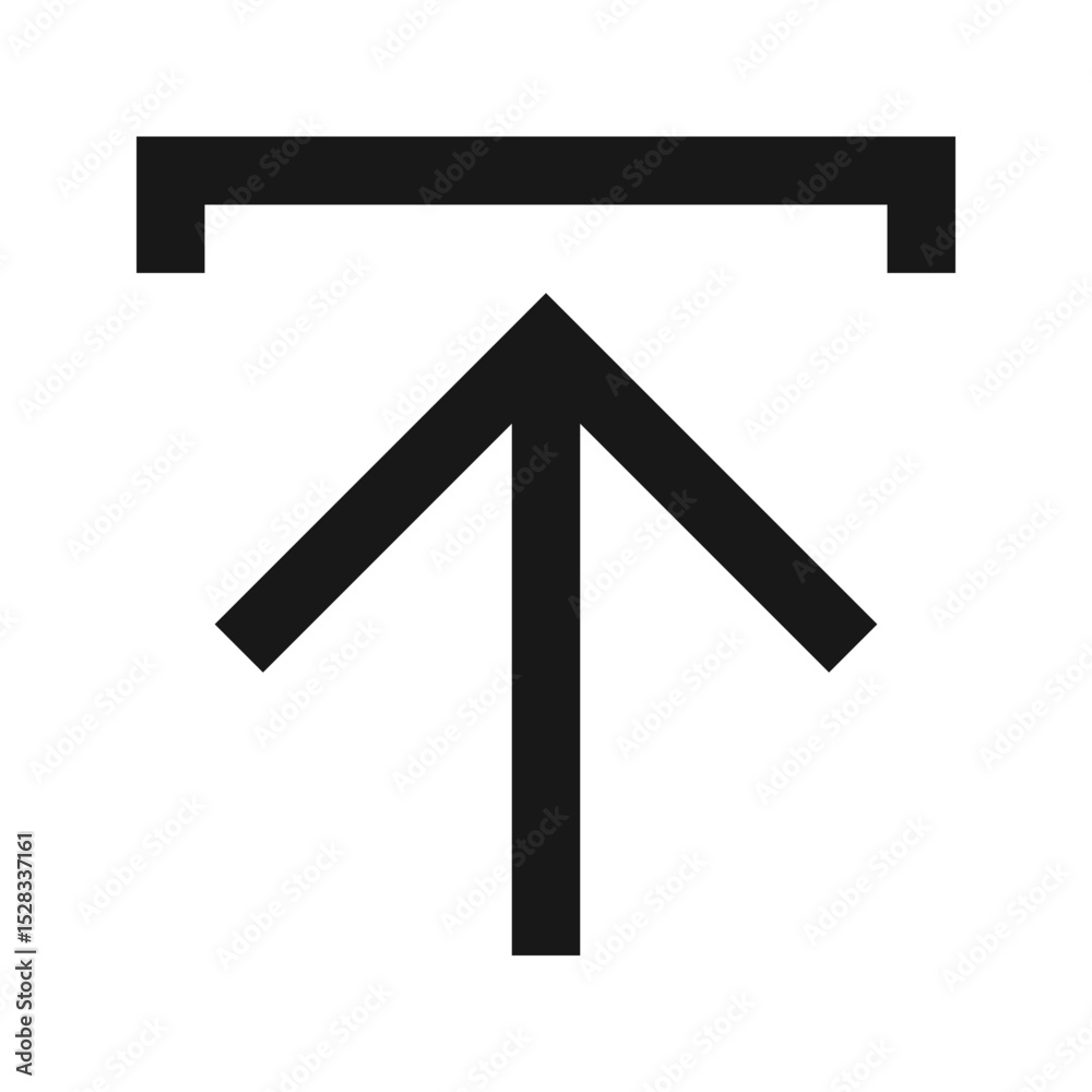Poster black upload icon with arrow pointing upwards and a horizontal line above it on a white background