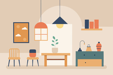 Nordic Home Interior Cartoon Animation Background Vector illustration
