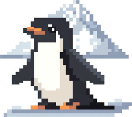 Fototapeta premium Pixelated penguin on a piece of ice.
