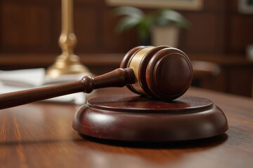 close up of a gavel being picked up from its base in preparation for a hearing.