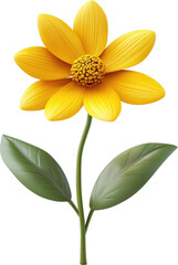 Vibrant yellow flower with green leaves against a black background.