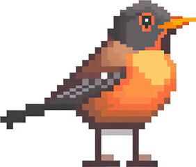 Pixelated illustration of an american robin.