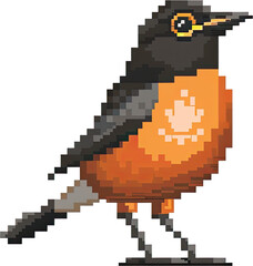 Obraz premium Pixelated illustration of an orange-and-black bird.