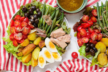Nicoise salad with vegetables, tuna, eggs and anchovies .style hugge