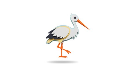 Adorable Papercraft Stork Illustration: A Whimsical Bird Design for Baby Announcements, Children's Books, and More
