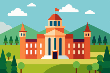 Black Silhouette University College Campus Scenery Background Vector illustration Background