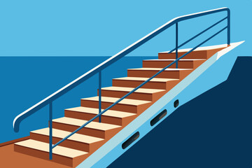 Black Silhouette Yacht Interior with Shiny Wood Stairs and Chrome Detail Vector illustration Background
