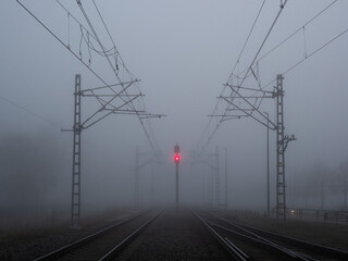 Foggy early morning on the railway