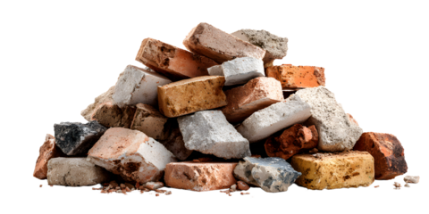 A pile of construction debris isolated on white background