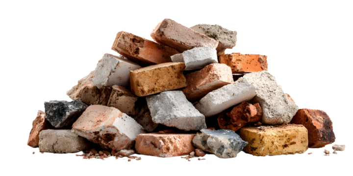 A pile of construction debris isolated on white background