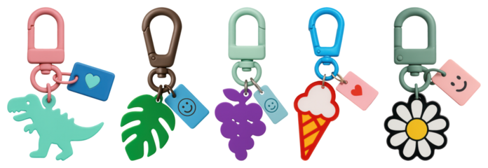 PNG Colorful cute keychain collection, element set on transparent background
