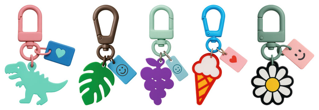 PNG Colorful cute keychain collection, element set on transparent background