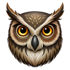 Owl Head PNG Silhouette with Wide Eyes Isolated on Transparent Background