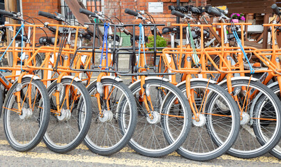 Ramsgate Kent ,uk August 1,  2023 Row of parked colorful bicycles