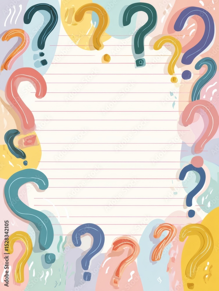 Poster Daily Reflection Questions on a Pastel Notebook Theme With a Colorful Border Ideal for Self-Improvement and Mindfulness Practices