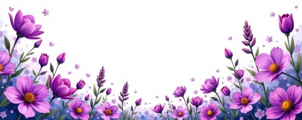 Fototapeta premium Vibrant purple wildflowers create a loose, circular watercolor frame , abstract, round