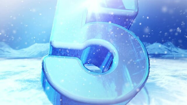 10-second countdown on the dial. Winter numbers made of ice and falling snow.