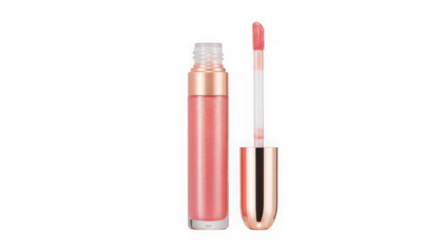 Shimmering Lip Gloss: Peachy Pink Sparkle - Elegant Rose Gold Packaging