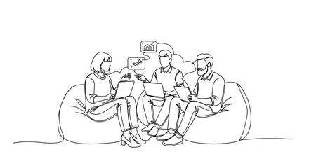 Team Collaboration in Startup Environment with Laptops and Data Charts for Business Blogs, Entrepreneurship Websites, Teamwork Education, and Online Presentations