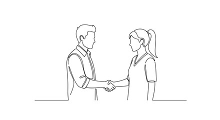 Business Professionals Shaking Hands in Line Art Style for Networking Events, Professional Development, Business Blogs, and Corporate Communication