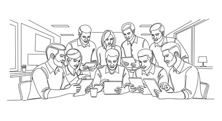 Group of People Collaborating and Engaged in Startup Work Environment Illustration for Business Blogs, Teamwork Websites, and Educational Content