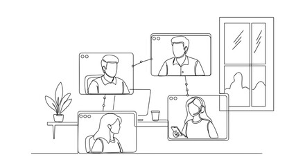 Video Call Meeting Illustration with Multiple Participants for Remote Work Blogs, Education Content, Digital Collaboration, and Online Communication Resources